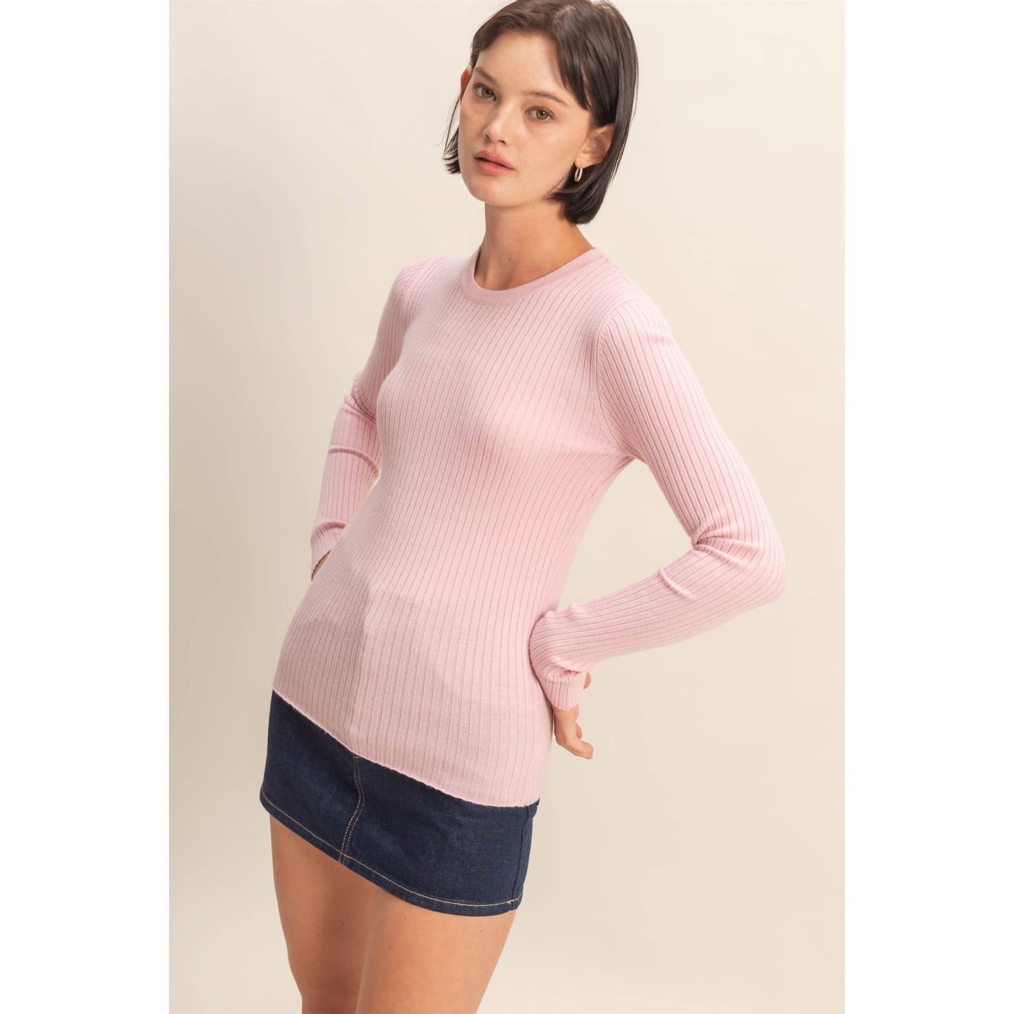 Ribbed Long Sleeve Knit Top