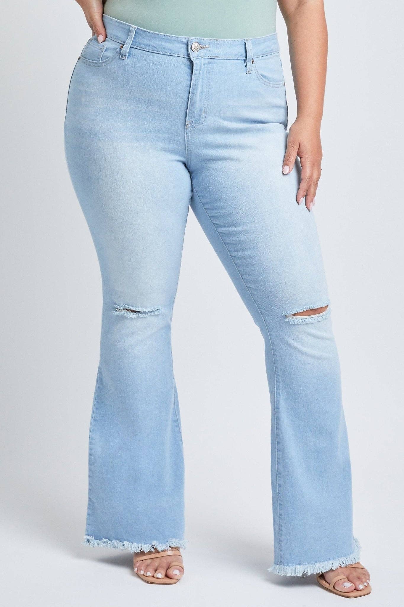 Plus Size High Rise Distressed Super Flare Jean-EP912956