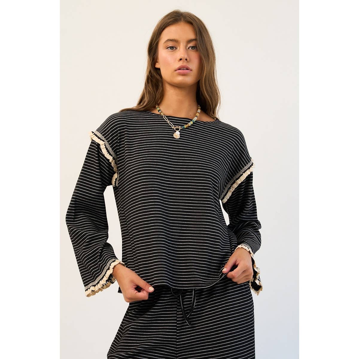 The GREii - Striped Ruffle Knit Long Sleeve
