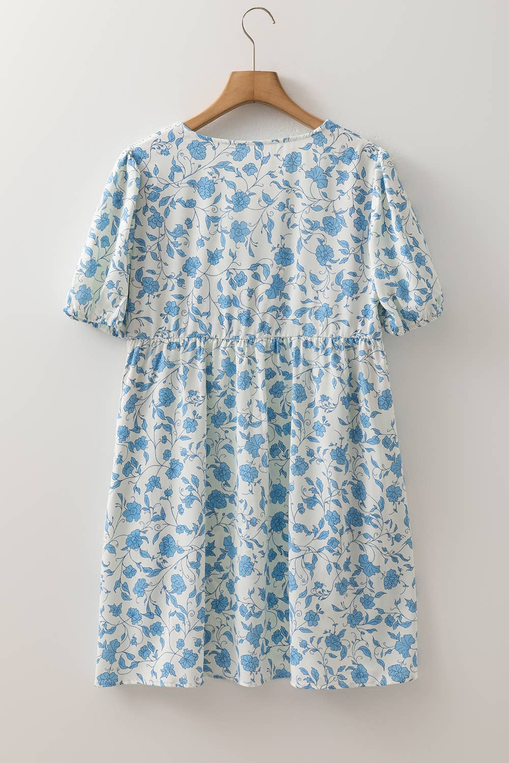 Floral Contrast Bow Puff Sleeve Mini Dress