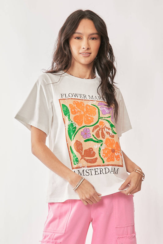 Davi & Dani - FLOWER MARKET WITH FLORAL GRAPHIC PRINT KNIT TOP