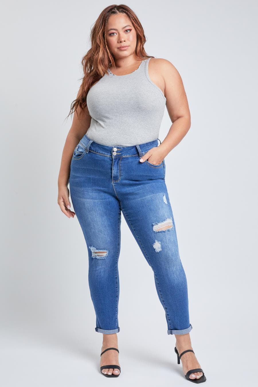 Plus WannaBettaButt Cuffed Ankle Jeans-EP953119