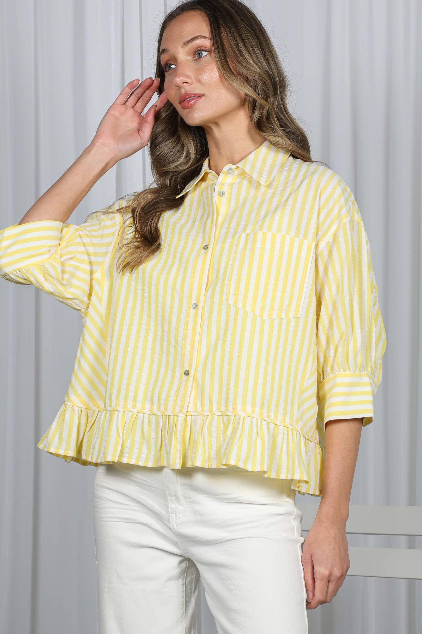Pocket Detail Ruffled Hem