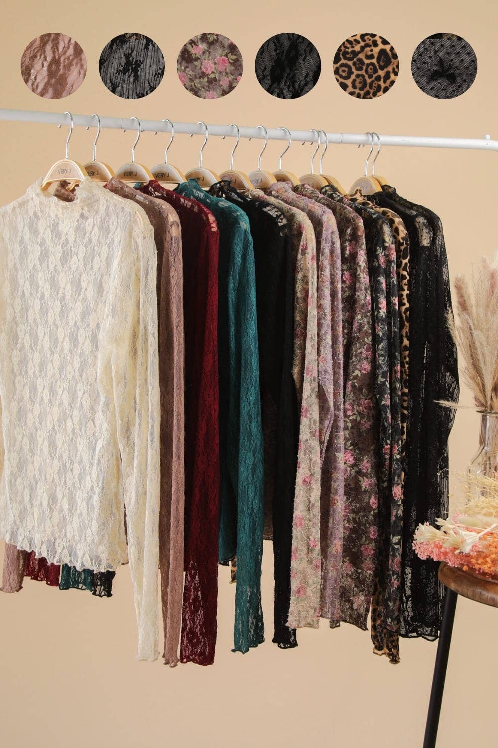 NT12220-High Neck Fitted Sheer Mesh Lace Knit Top