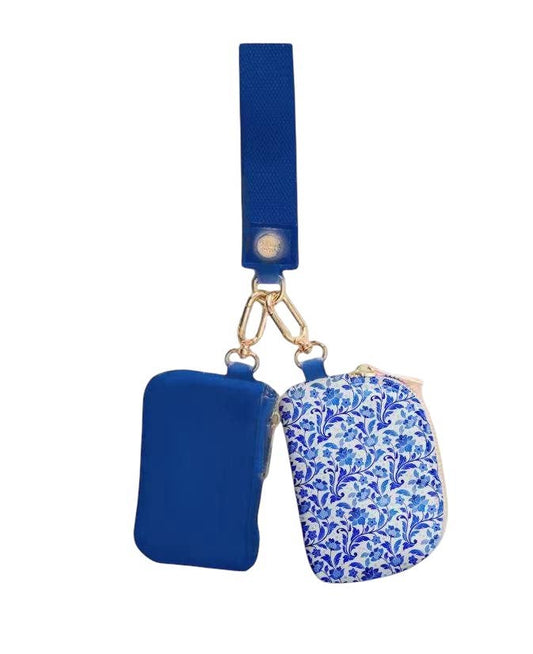 Mavi Bandz - Karma Blue Floral Toile Dual Wallet Keychain Wristlet