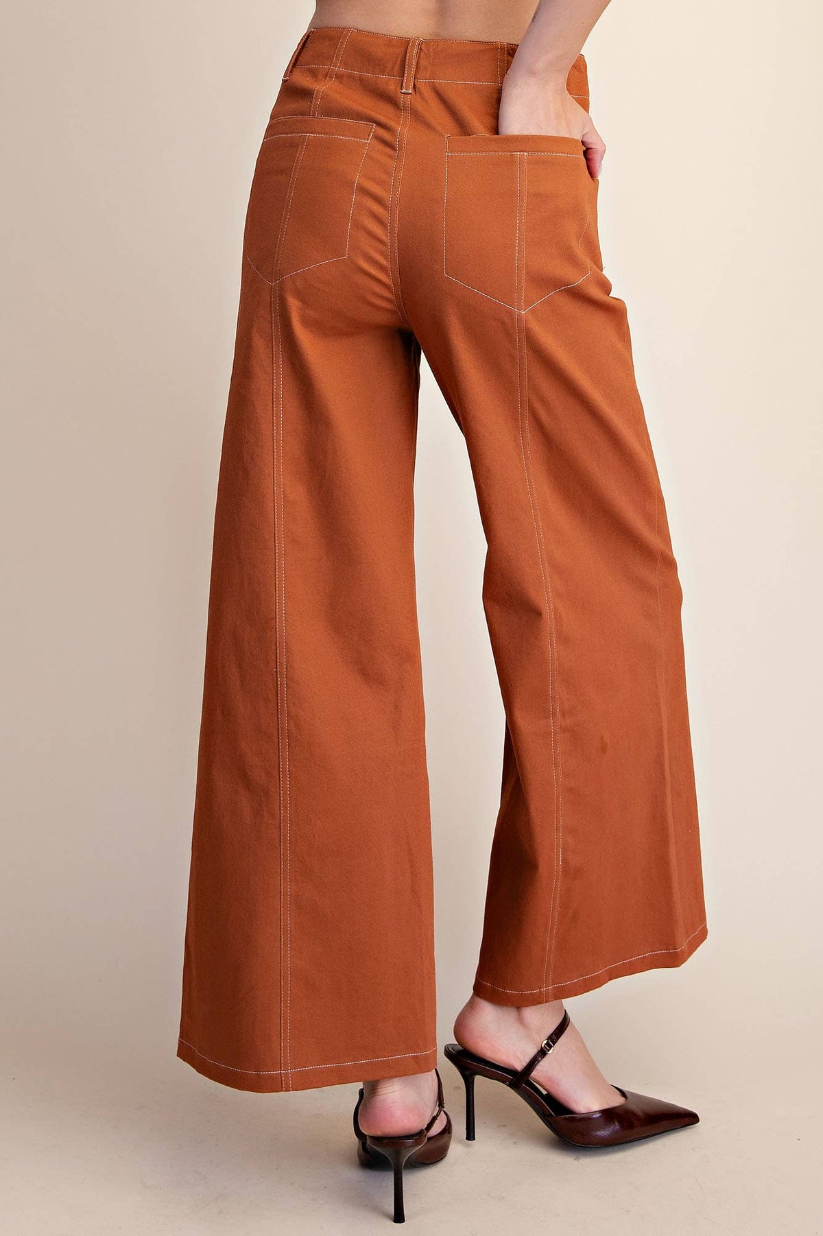 Glam - High Rise Stitch Seamed Stretch Wide Leg Pants