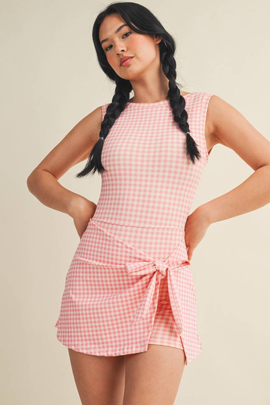 KIMBERLY C - Gingham Print Sleeveless Wrap Tie Front Dress