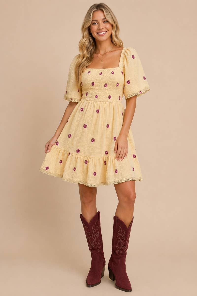 Gauze  Embroidered Dress