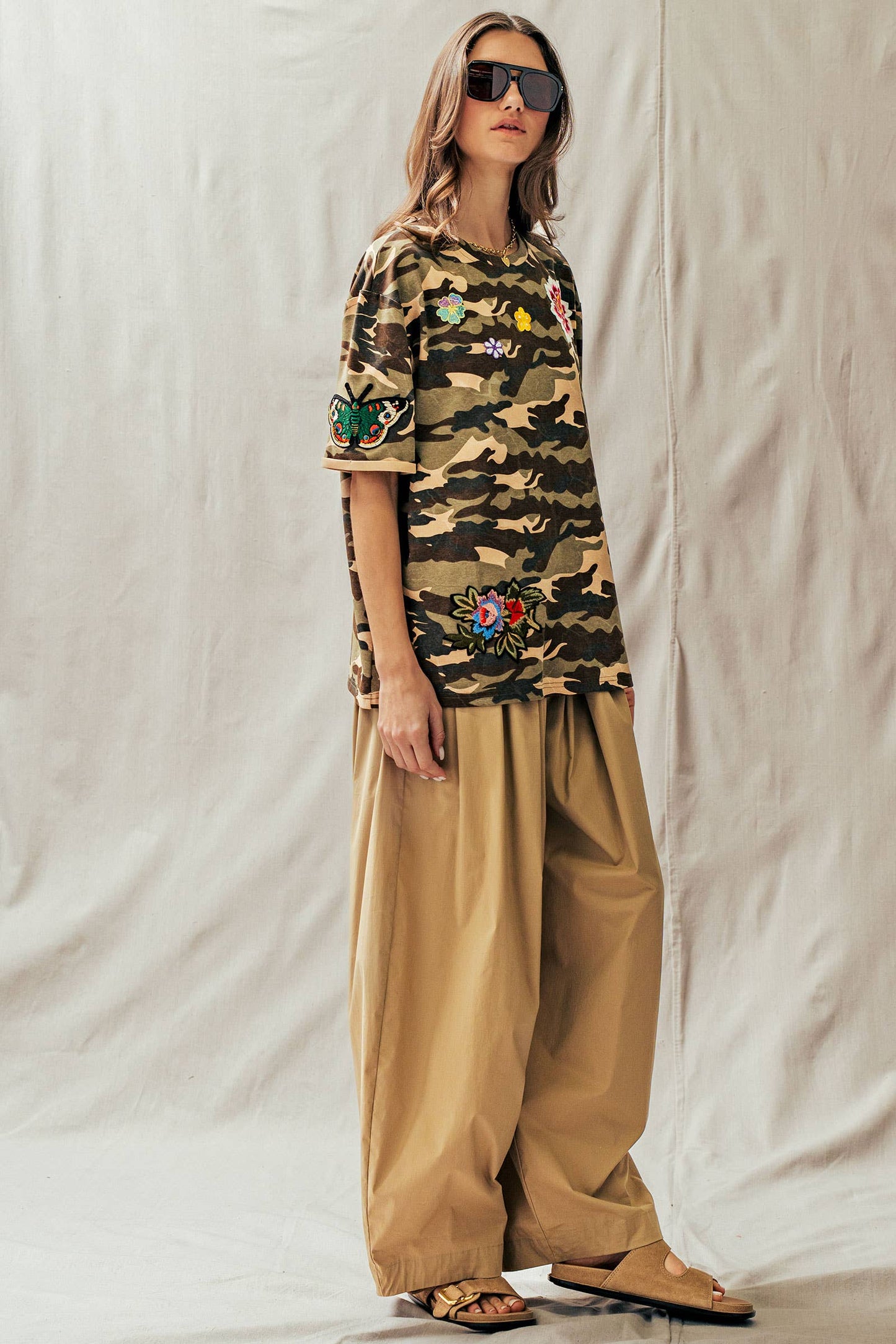 Camo Floral Patch Oversized Cotton Tee