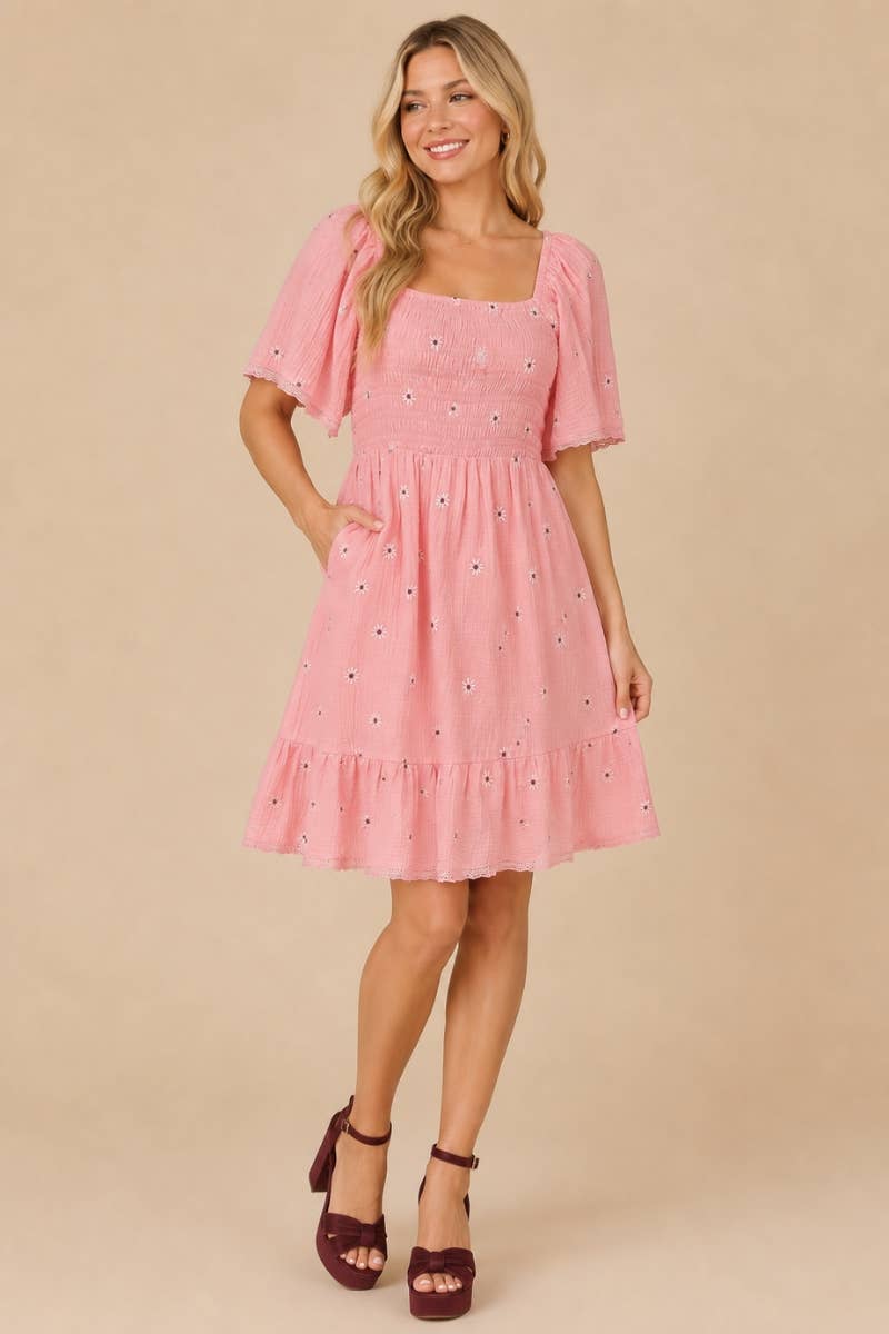 Gauze  Embroidered Dress
