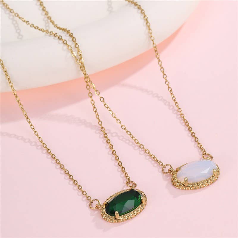 JOSSLYN by wall to wall - OVAL GEMSTONE CHARM PENDANT NECKLACE | 40NK9661