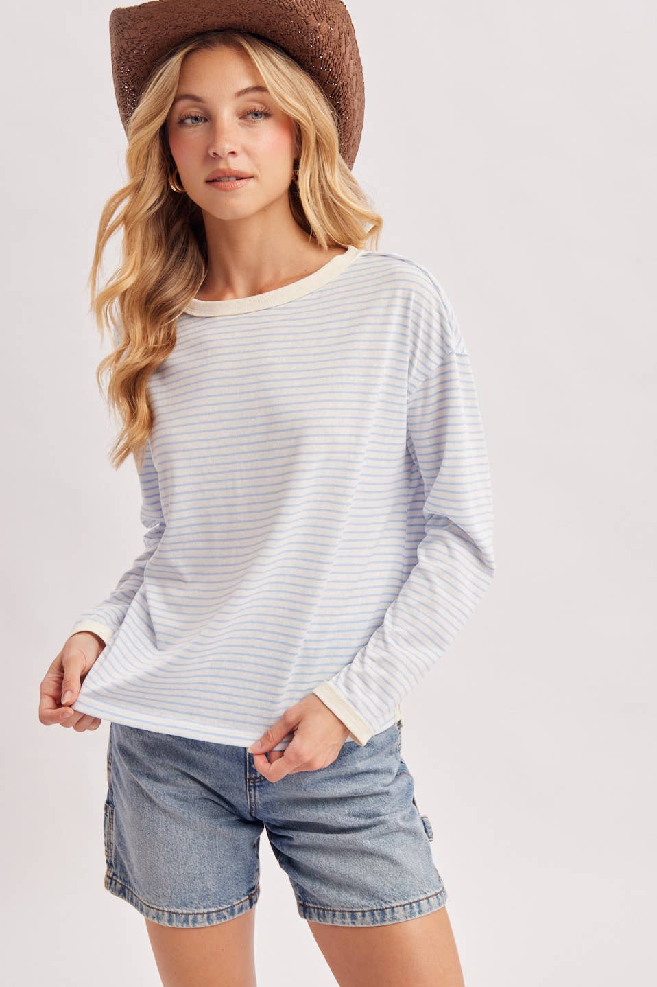 OVERSIZED BOXY STRIPED KNIT LONG SLEEVE TOP