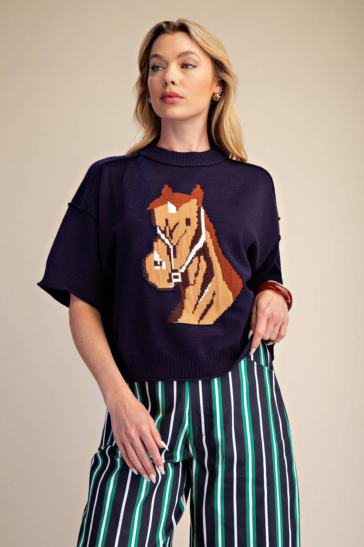 Glam - Western Horse Crew Neck Sweater