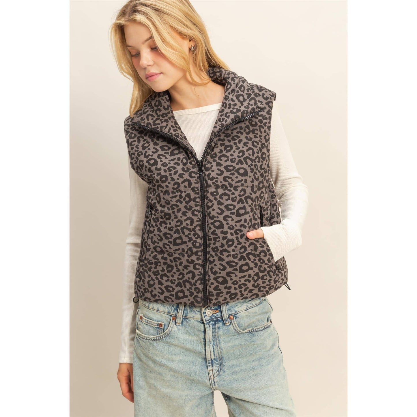 Leopard Print Puffer Vest
