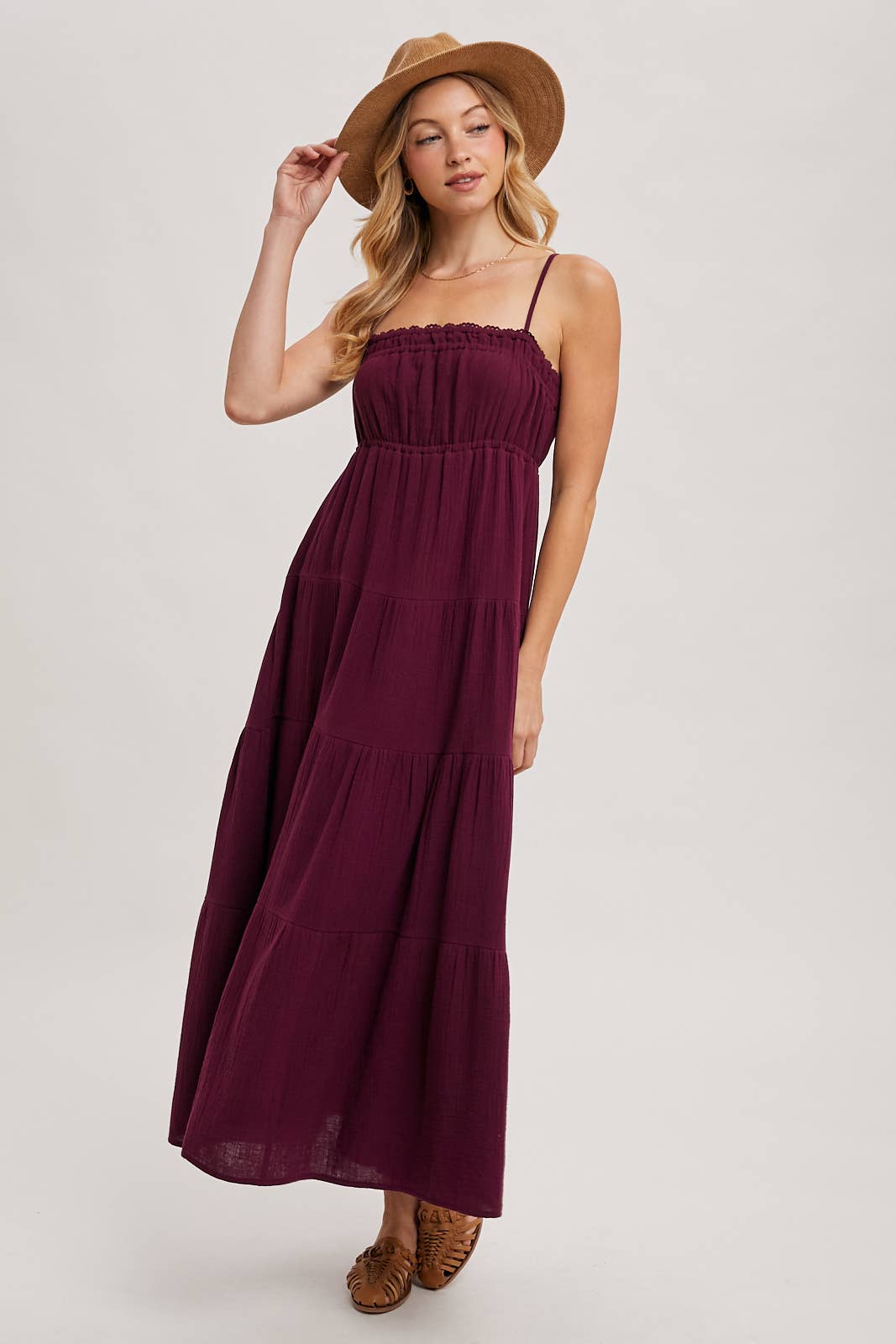 SMOCKED RUFFLE TRIM TIERED MAXI SUNDRES