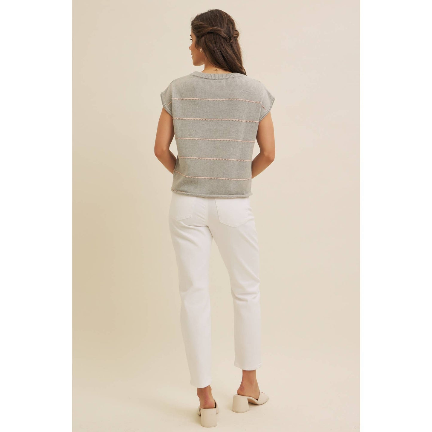 STITCH DETAILED STRIPE SWEATER TOP