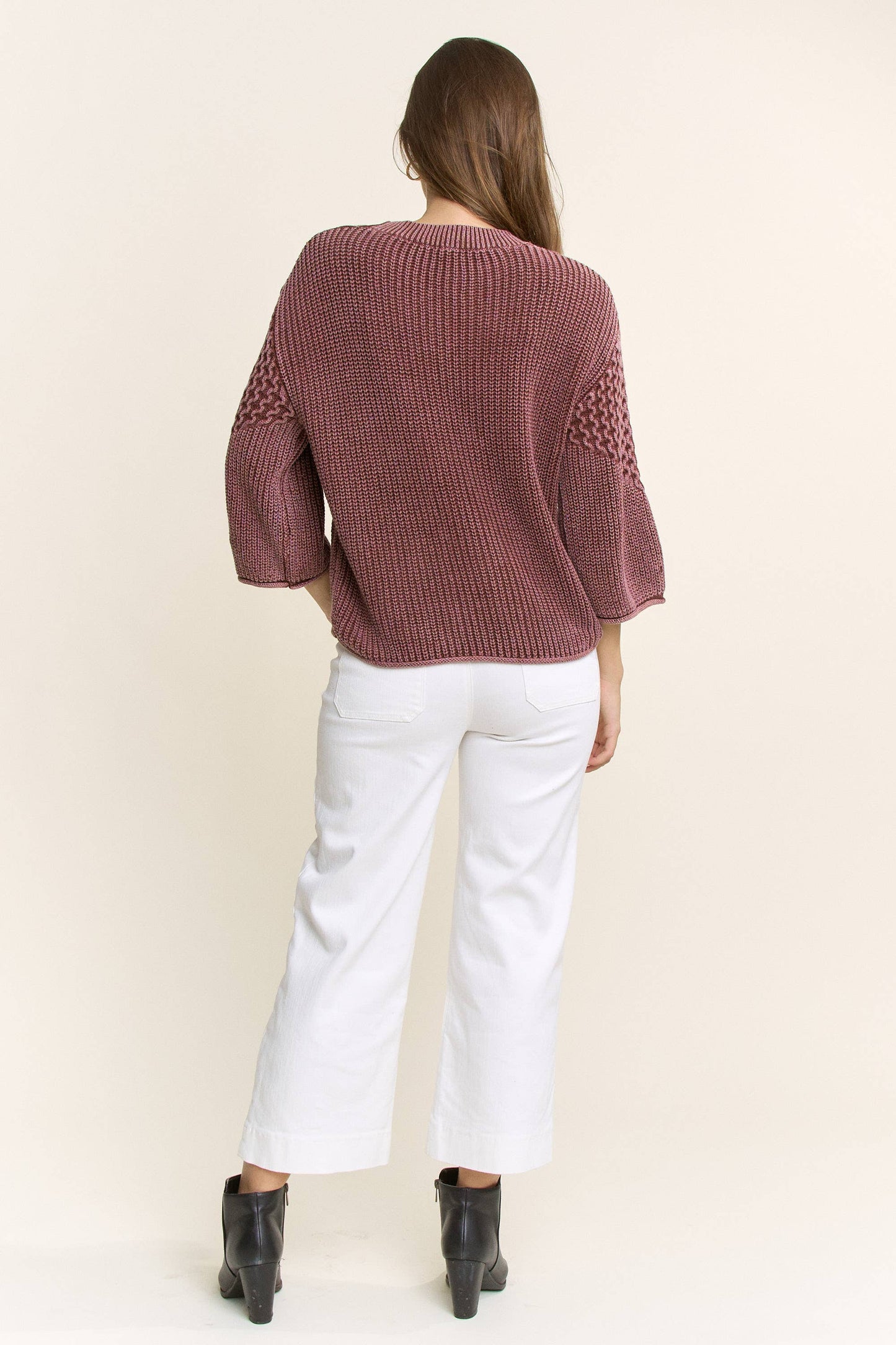 SA00122T - Textured Pattern Washed Casual Sweater
