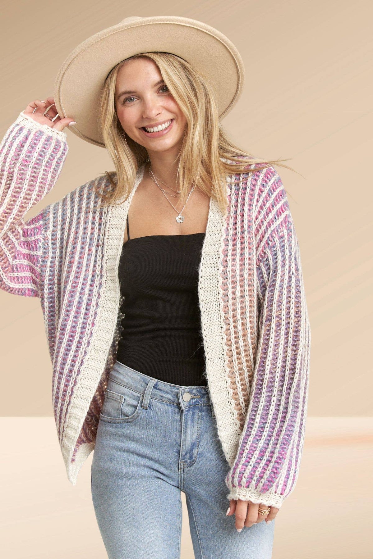 Madelyn - LESW3599- MULTI COLOR OMBRE SWEATER CARDIGAN