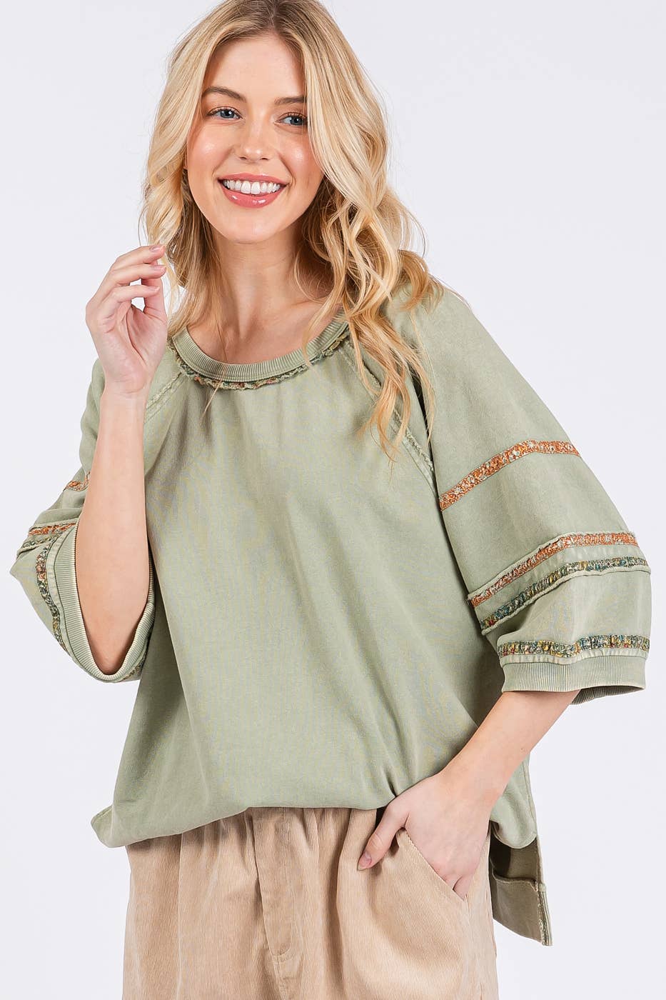 CONTRAST TRIM MINERAL WASH FRENCH TERRY TOP
