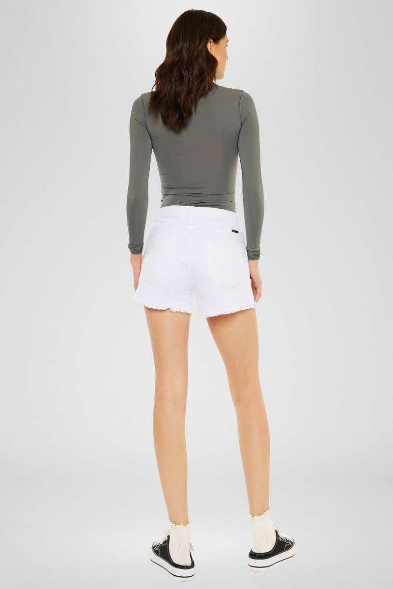 Kan Can USA - HIGH RISE MOM JEAN SHORTS-KC78015WT