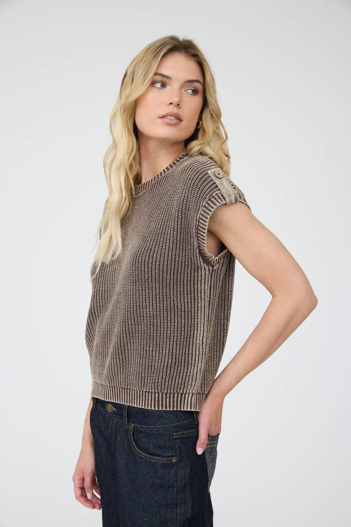 Brown  washed sweater vest