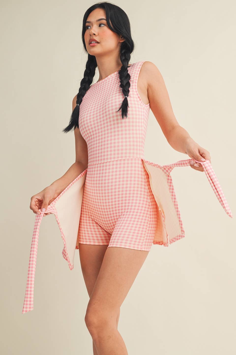 KIMBERLY C - Gingham Print Sleeveless Wrap Tie Front Dress