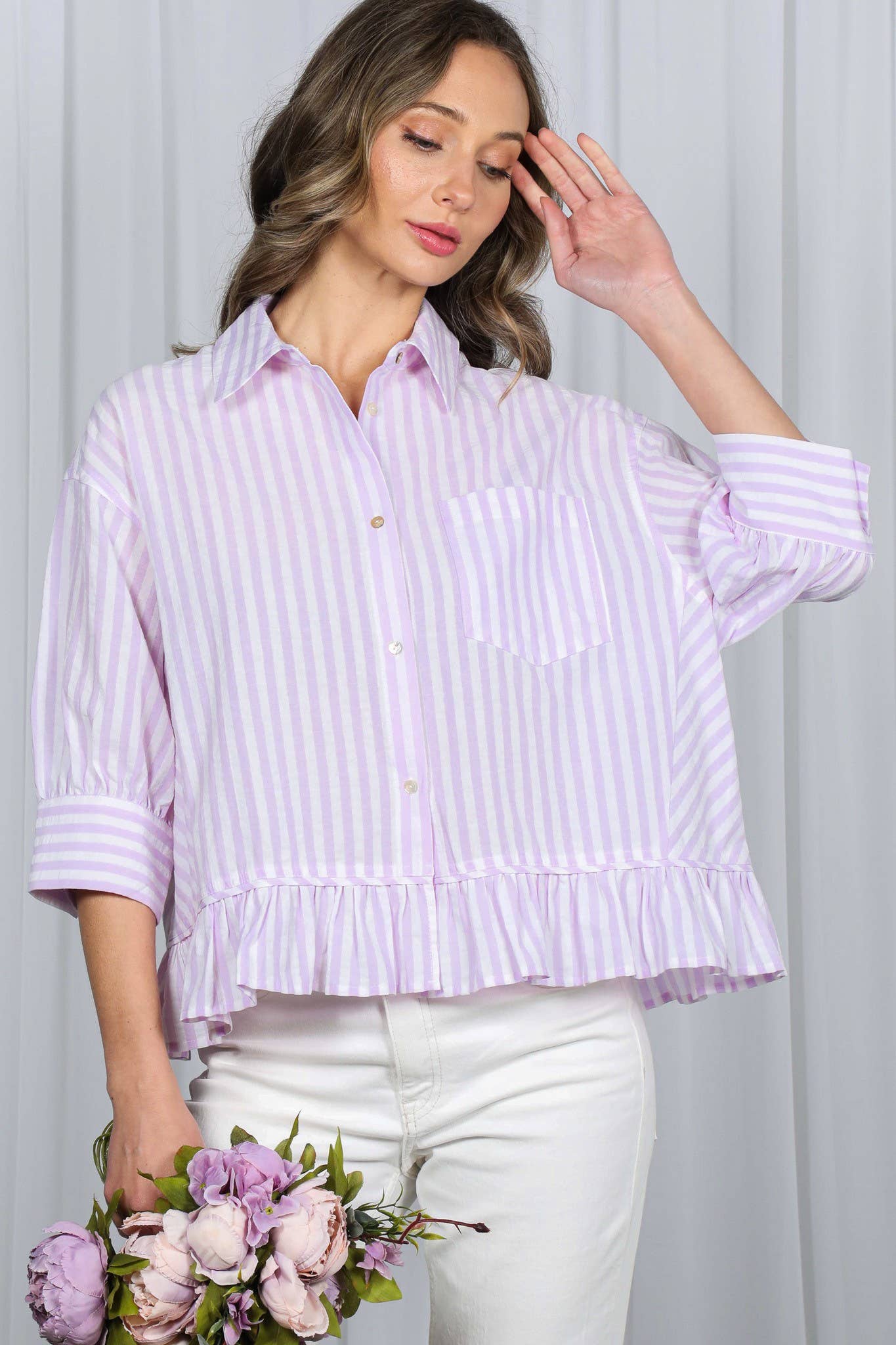 Pocket Detail Ruffled Hem