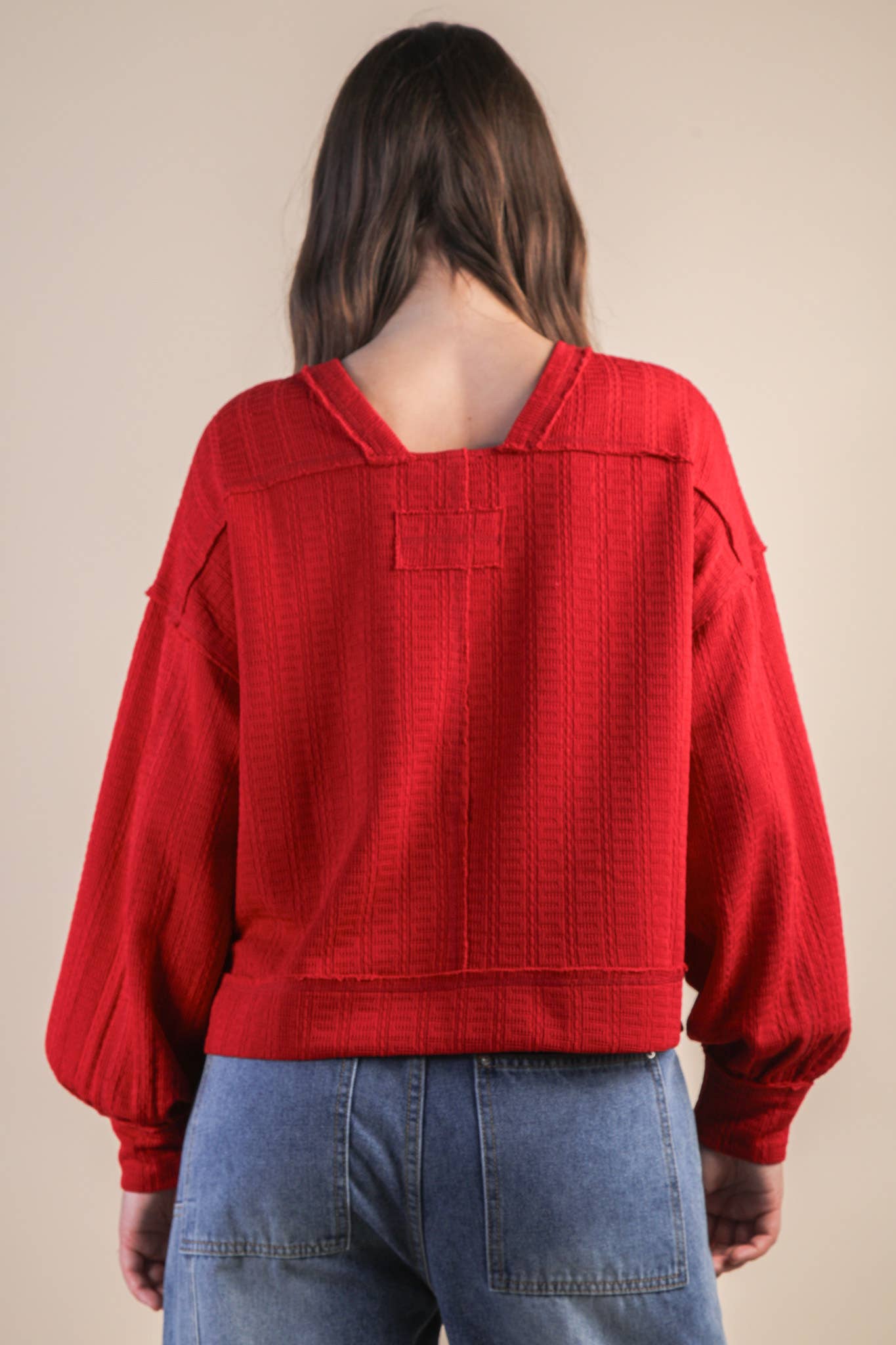 VERY J - NT12413-Raw Edge Detail Oversized Textured Knit Top