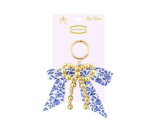 Mavi Bandz - Karma Blue Floral Toile Bow Purse Bag Charm Keychain