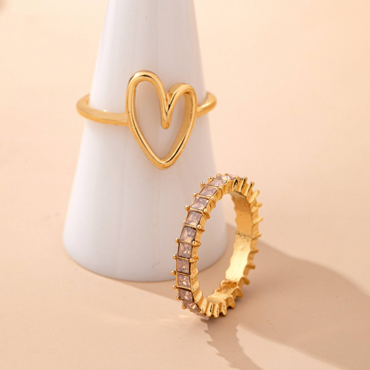 JOSSLYN by wall to wall - Baguette Crystal Heart Open Ring | 80R245