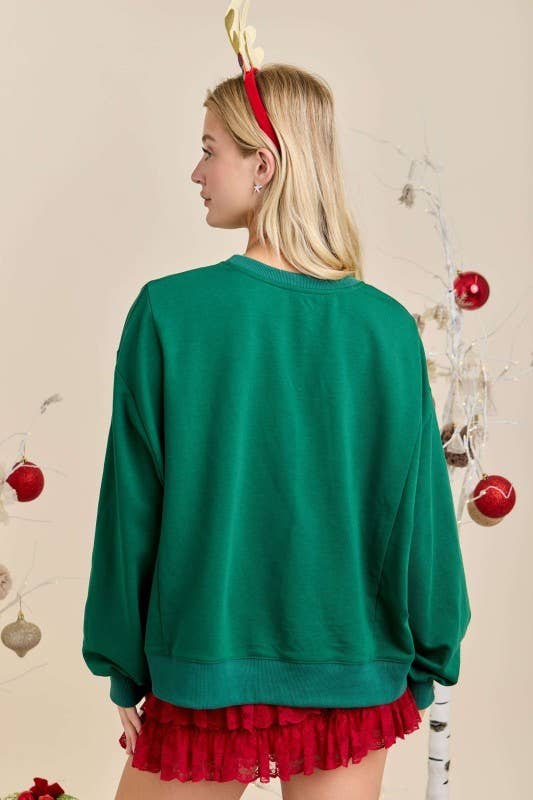 Main Strip - Merry With Ornament Patchwork Oversized Long Sleeve Top