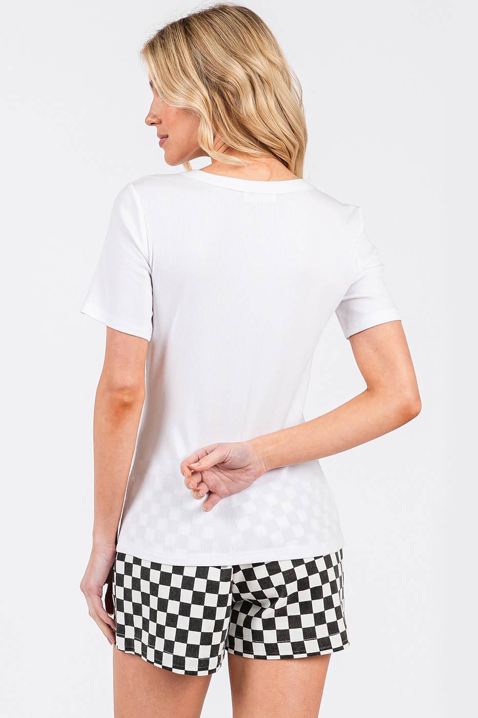 RIBBED ROUND NECK SHORT SLEEVE BASIC CLASSIC TEE