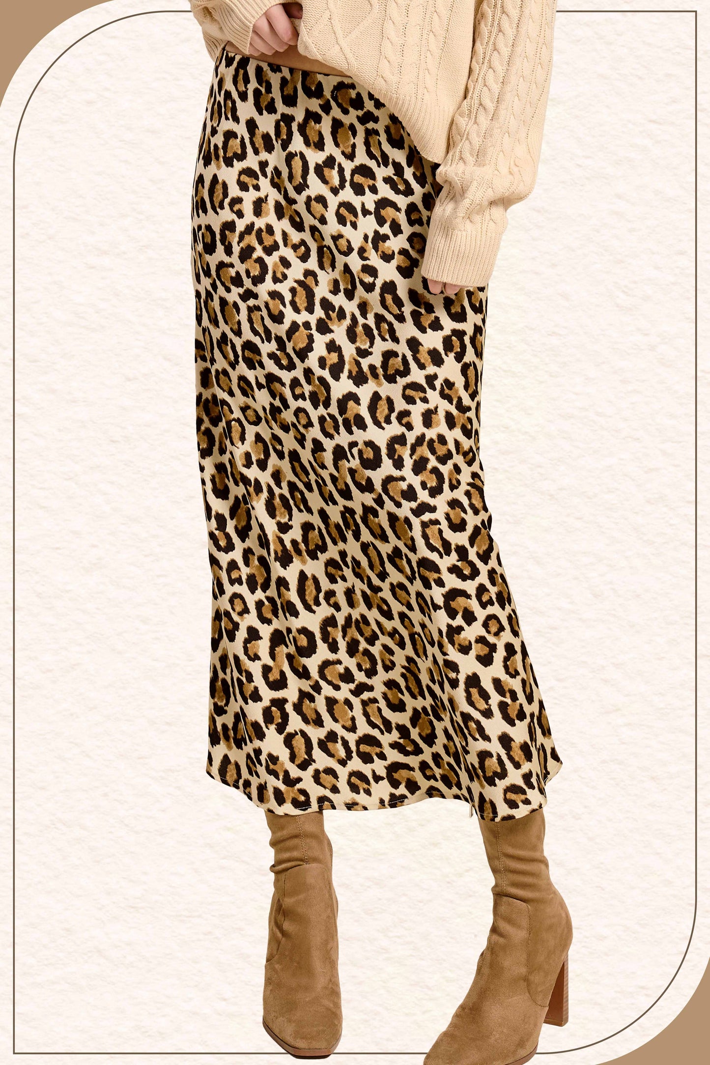 JDP4235-Leopard Dressy Satin Skirt Long Panel Skirt