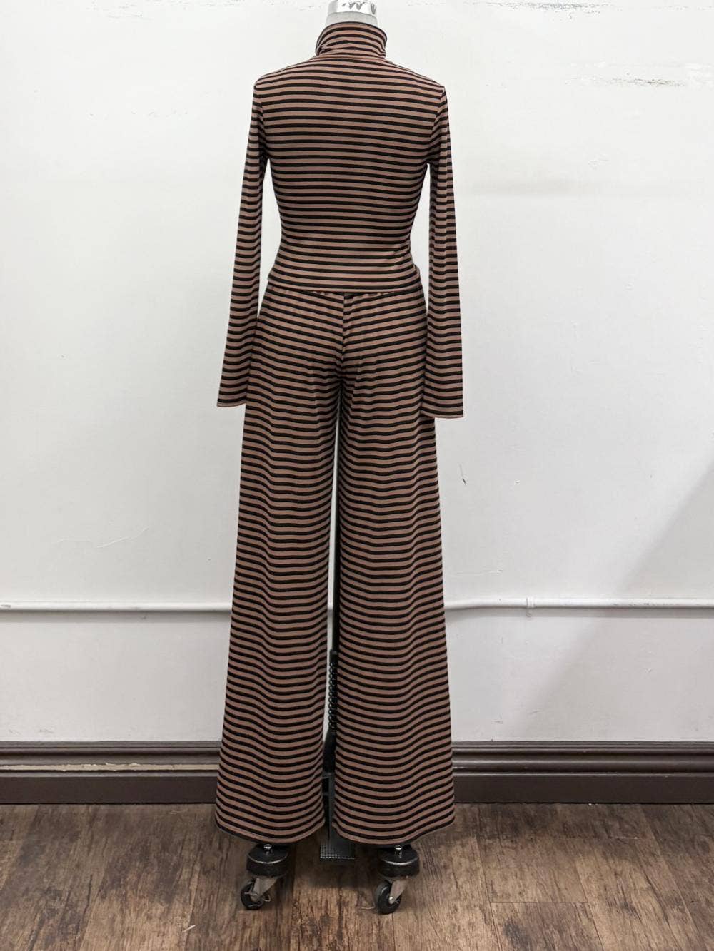 Mock Neck Henley Lounge Set-Striped