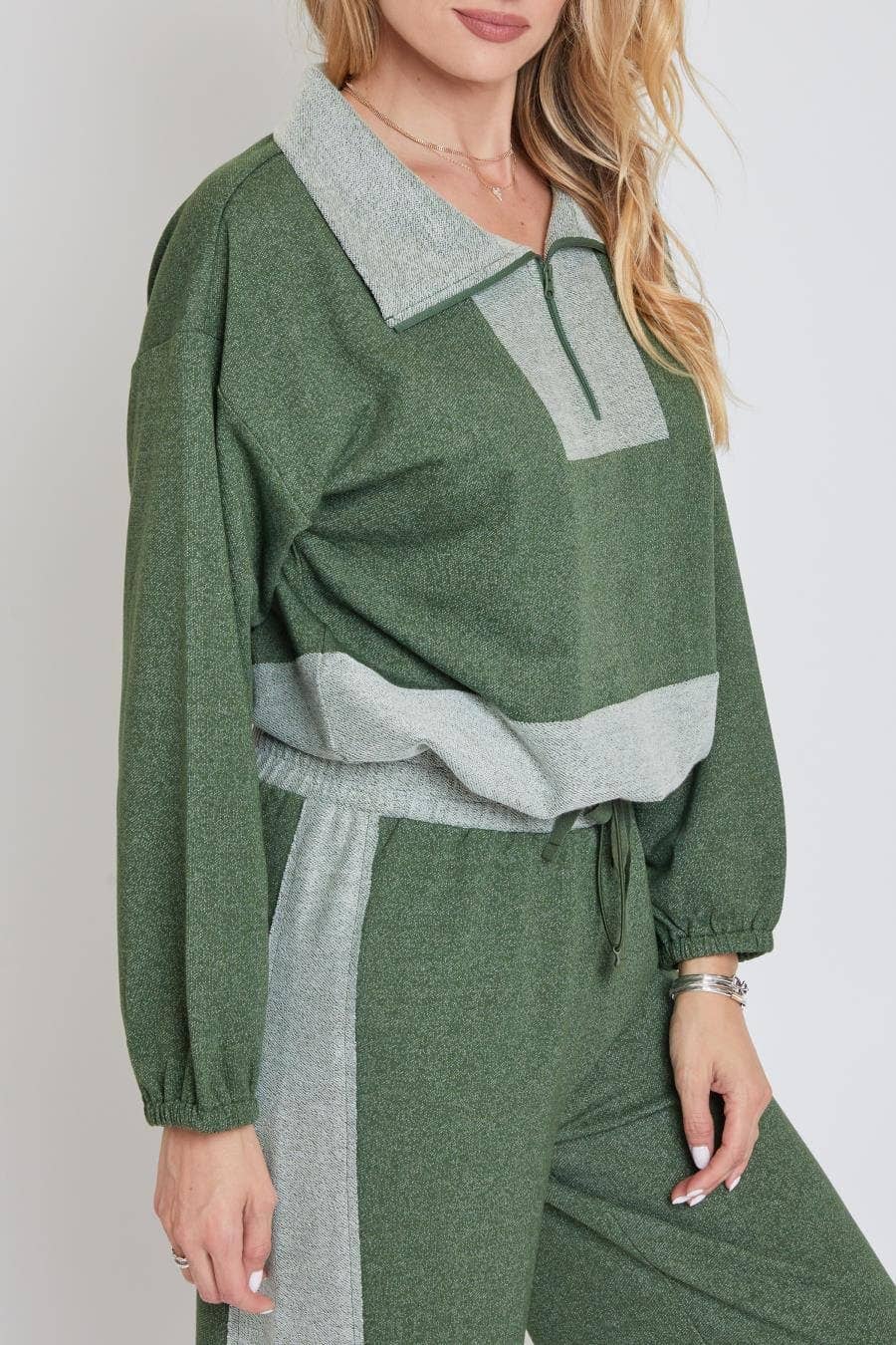 Half Zip Pull Over Sweater with Drawstring Waist-WJ1089RT