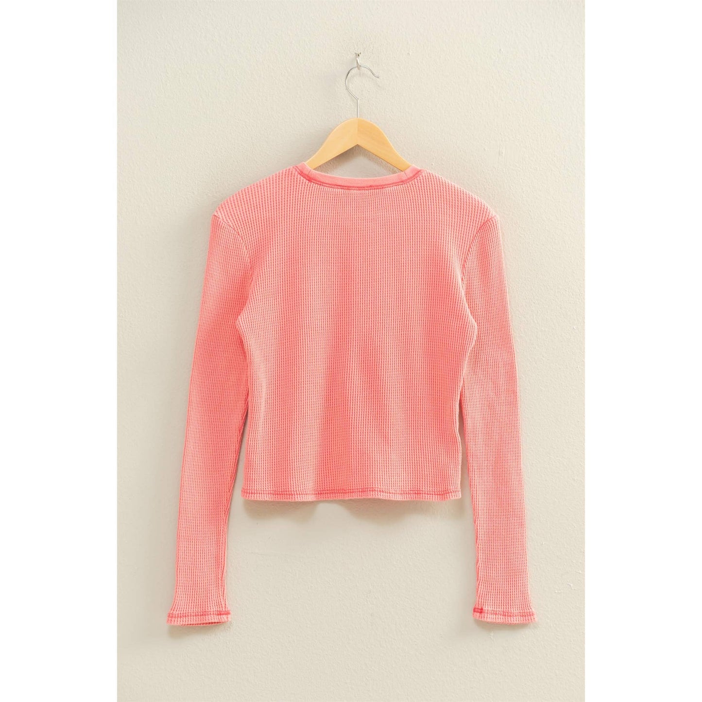 Mineral Wash Waffle Knit Long Sleeve Top