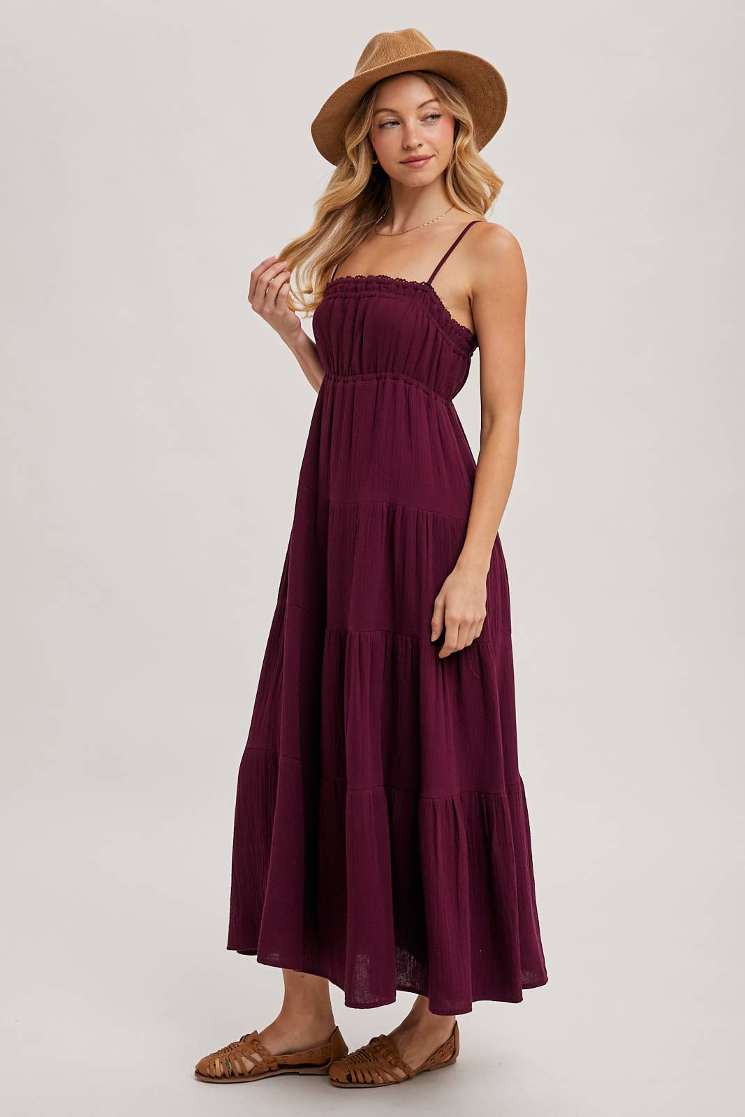 SMOCKED RUFFLE TRIM TIERED MAXI SUNDRES