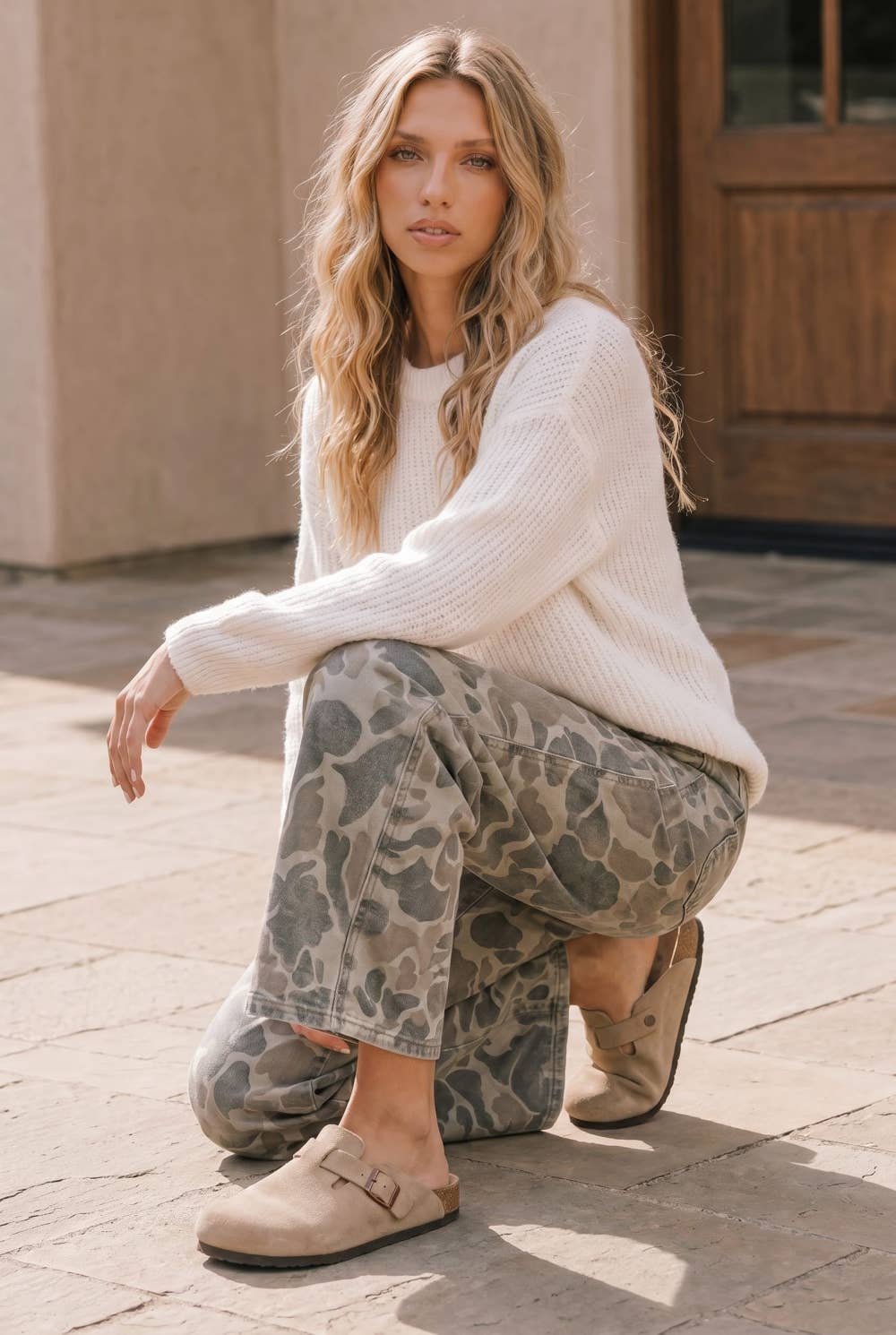 Kori America - Camo Wide Leg Utility Denim Pants