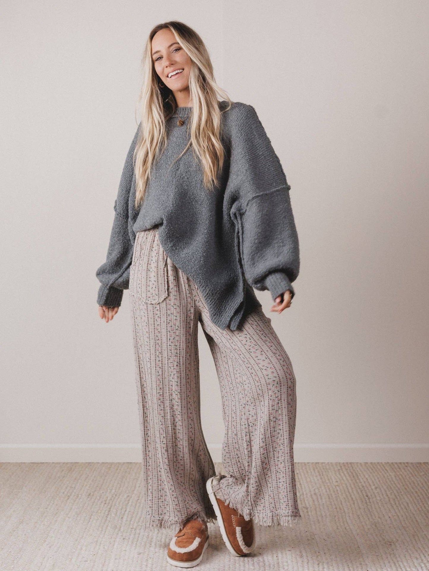 Three Bird Nest - Sandra Wide Leg Ruffle Pant - Taupe