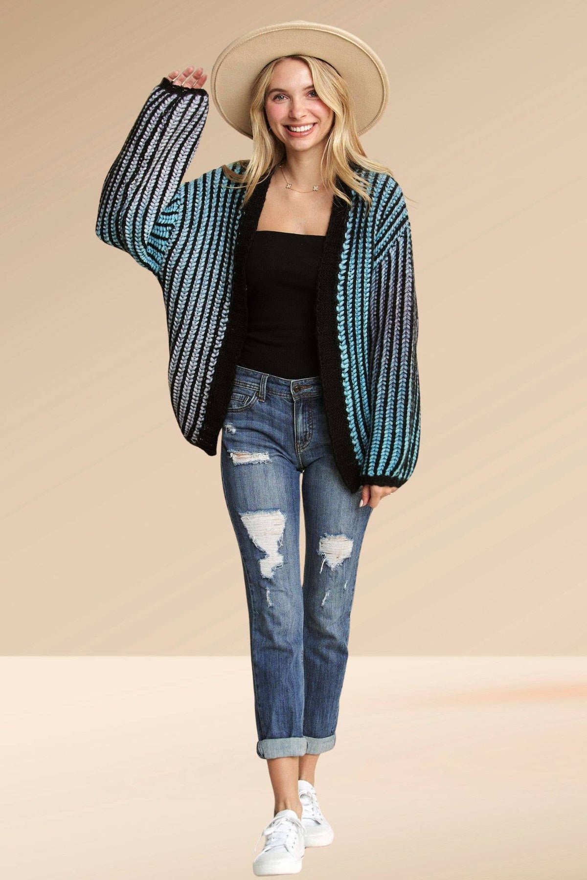 Madelyn - LESW3599- MULTI COLOR OMBRE SWEATER CARDIGAN