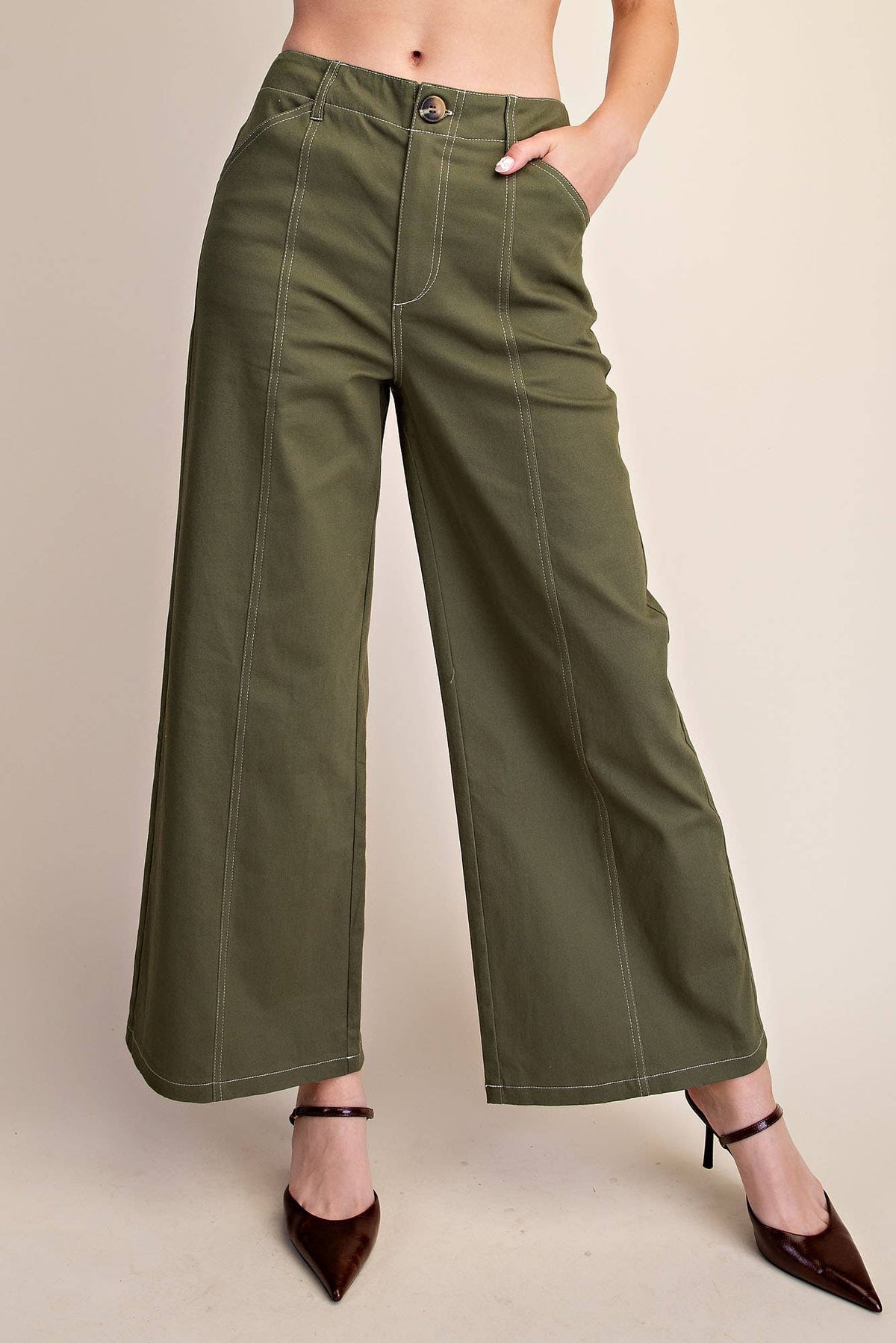 Glam - High Rise Stitch Seamed Stretch Wide Leg Pants