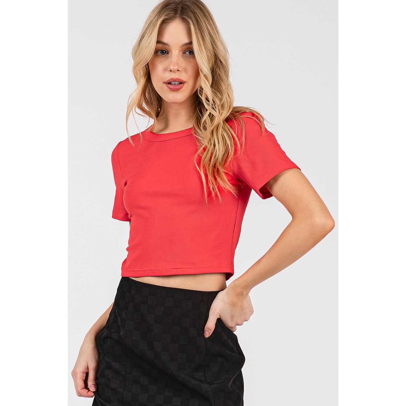mittoshop - RIBBED ROUND NECK SHORT SLEEVE BASIC CROP TEE