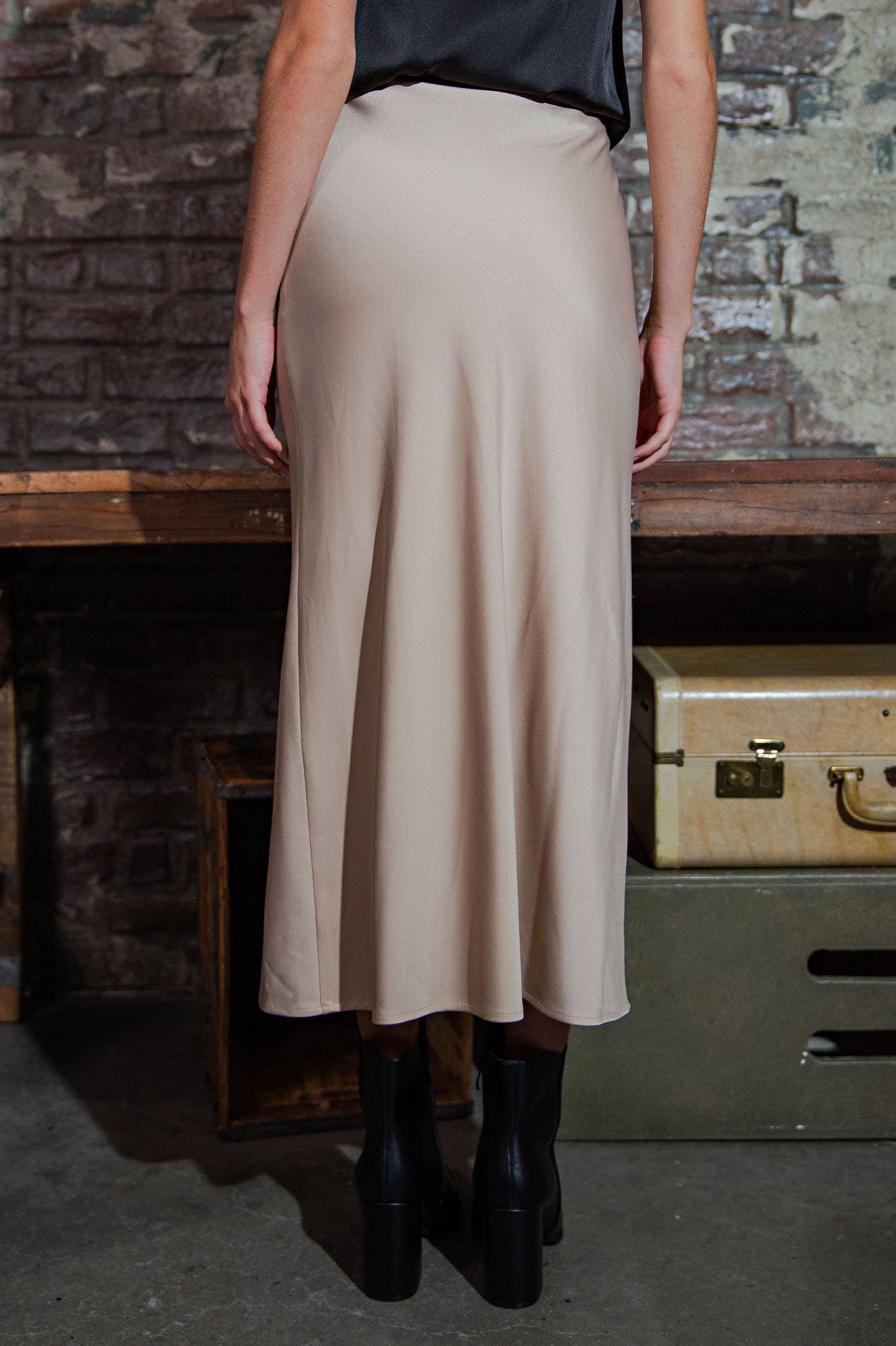 Stretch Satin Midi Skirt