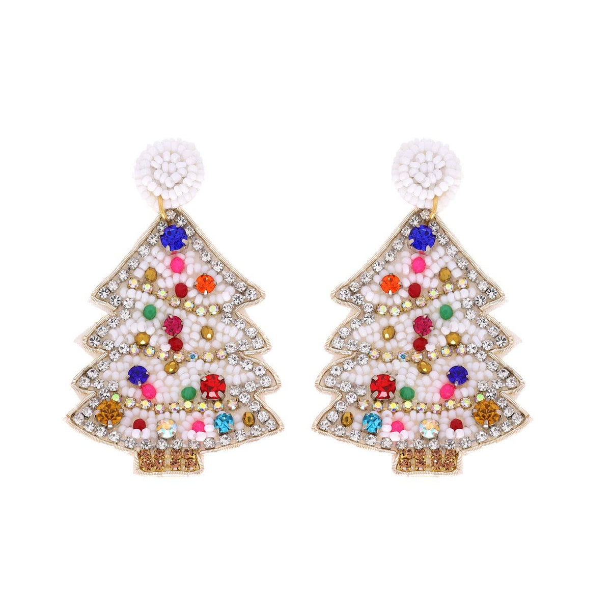 SP Sophia Collection - Embroidered & Jeweled Beaded Christmas Tree Dangle Earrings