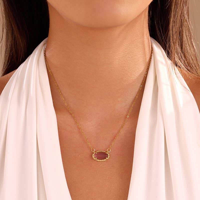 JOSSLYN by wall to wall - OVAL GEMSTONE CHARM PENDANT NECKLACE | 40NK9661