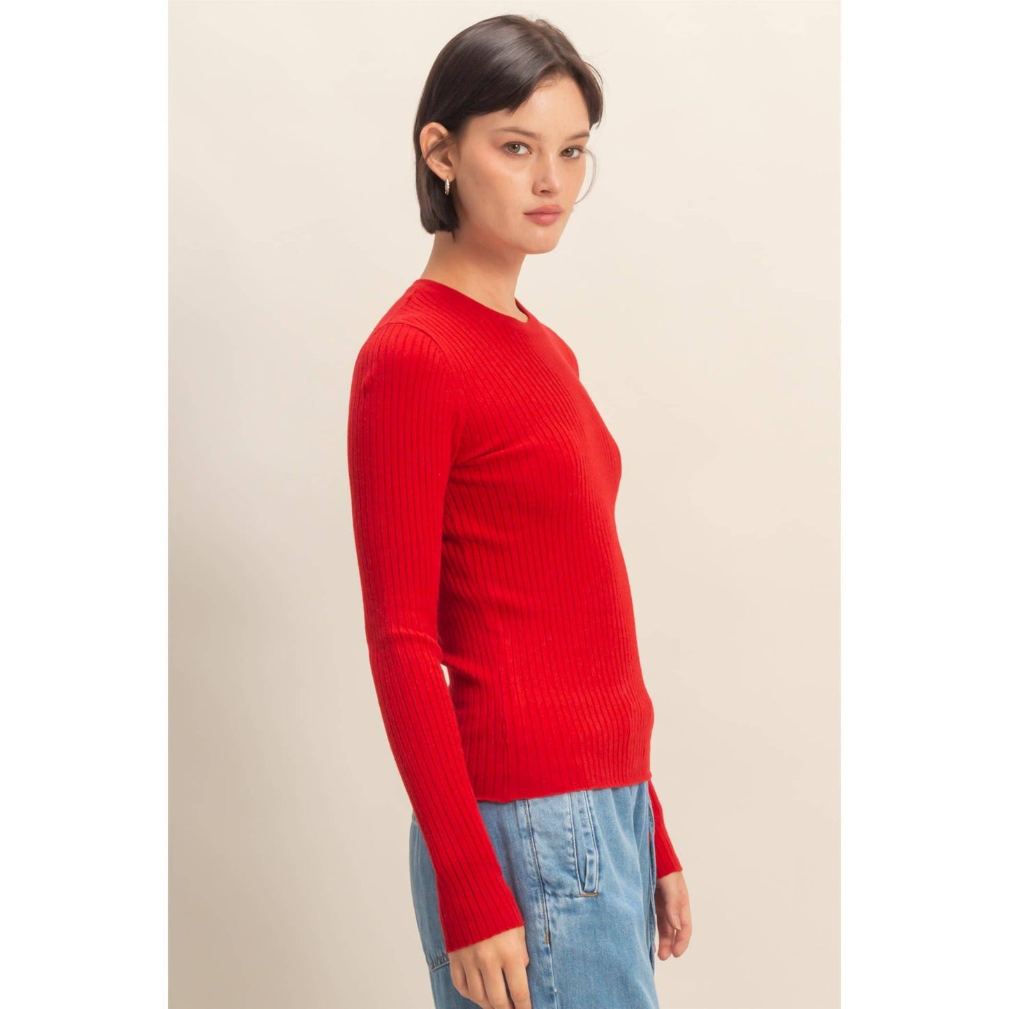 Ribbed Long Sleeve Knit Top