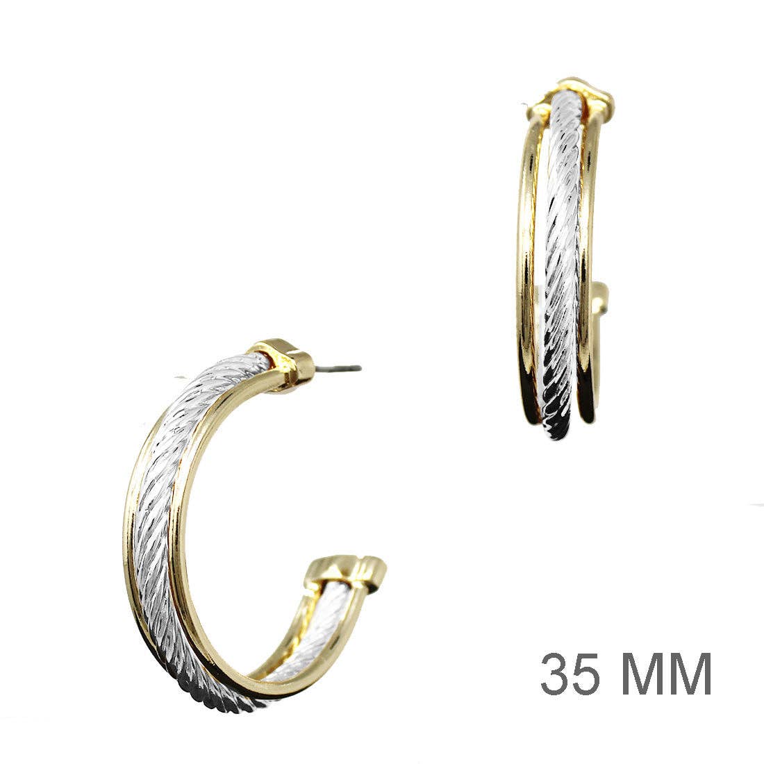 What's Hot - Gold and Silver Triple Layered with Twisted Middle 1.5" Hoop Earring
