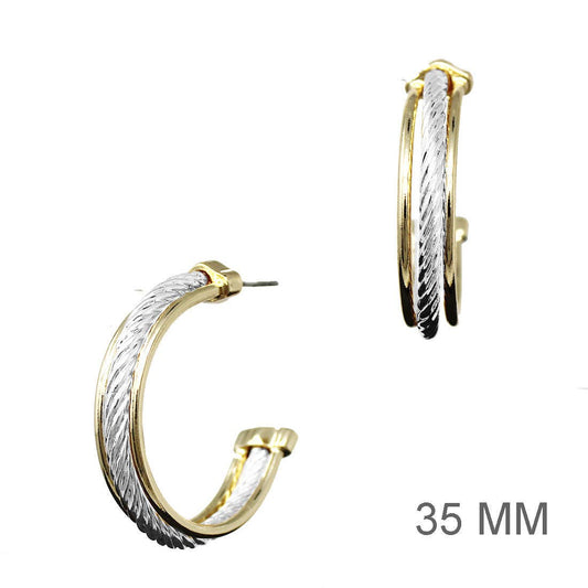 What's Hot - Gold and Silver Triple Layered with Twisted Middle 1.5" Hoop Earring