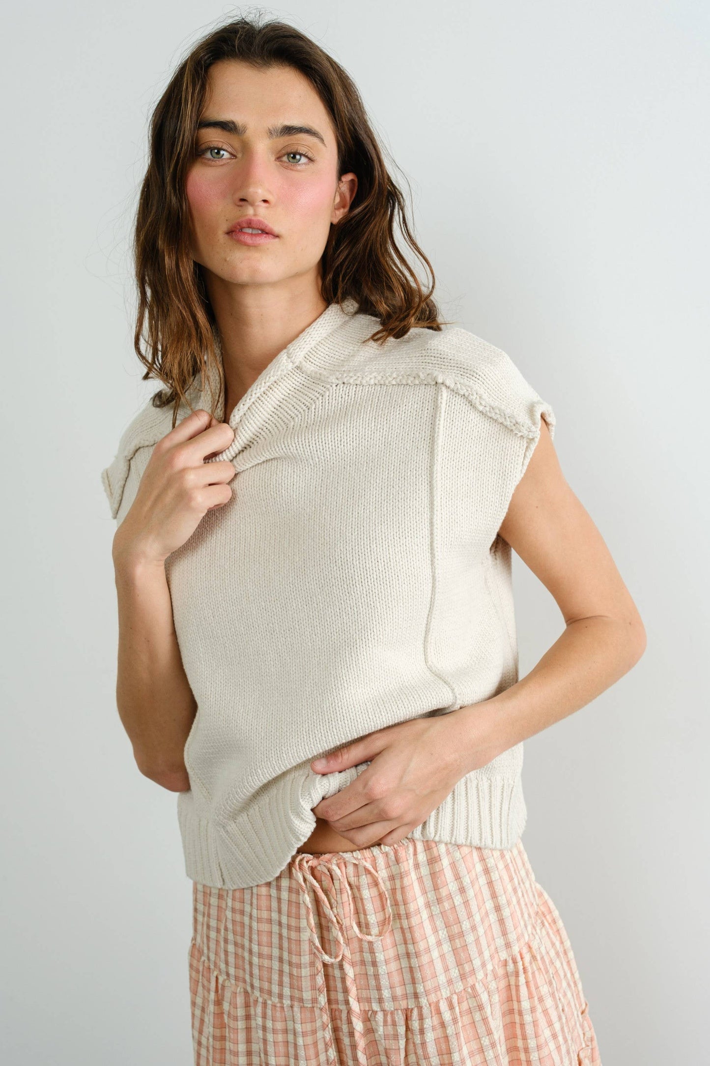Mock Neck Exposed Seam Sweater Vest