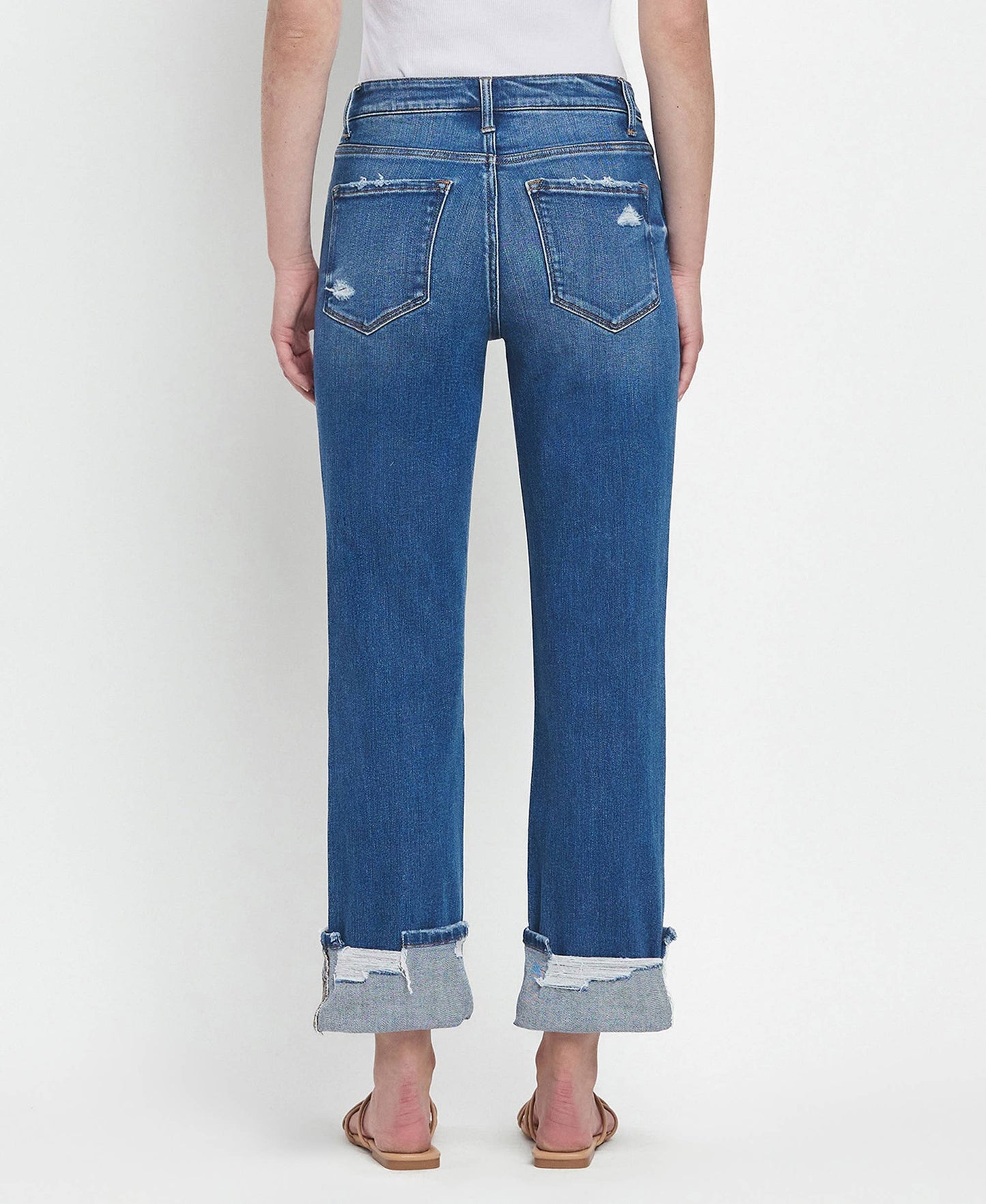 HIGH RISE CUFFED STRAIGHT JEANS T6600